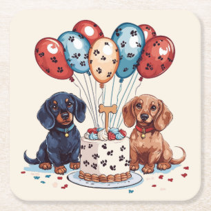 Porta-copo De Papel Quadrado Birthday Dachshund Dogs