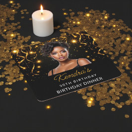 Porta-copo De Papel Quadrado Birthday Dinner Gold and Black Photo Instagram 