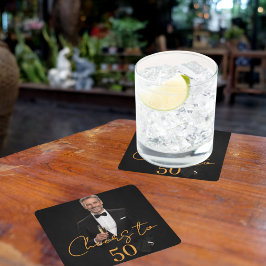 Porta-copo De Papel Quadrado Birthday party photo cheers gold