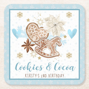 Porta-copo De Papel Quadrado Biscoitos Azuis & Cacau Festa de 2º Aniversário