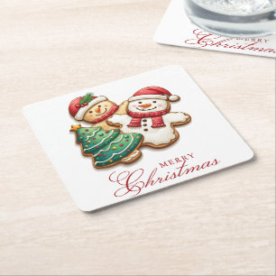 Porta-copo De Papel Quadrado Biscoitos de Natal Feliz Natal