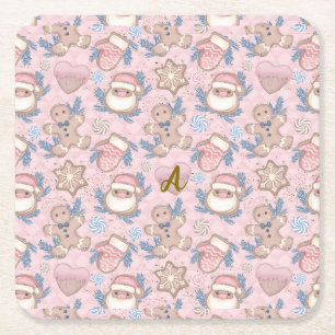 Porta-copo De Papel Quadrado Biscoitos de Natal rosa personalizados