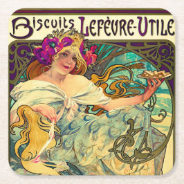 Porta-copo De Papel Quadrado Biscoitos Lefevre-Utile por Alphonse Mucha (1896)