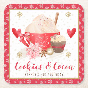 Porta-copo De Papel Quadrado Biscoitos Vermelhos e Cacau 2º Aniversário