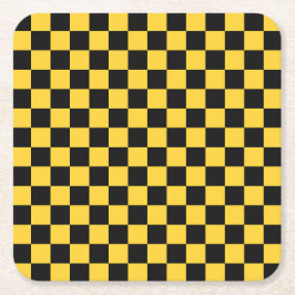 Porta-copo De Papel Quadrado Black and gold checkerboard pattern