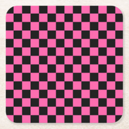 Porta-copo De Papel Quadrado Black and pink checkerboard pattern