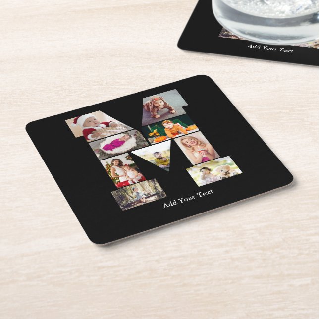 Porta-copo De Papel Quadrado Black and White Letter M Photo Collage (Inclinado)