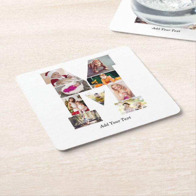 Porta-copo De Papel Quadrado Black and White Letter M Photo Collage (Inclinado)