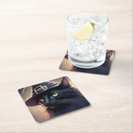 Porta-copo De Papel Quadrado Black Cat Halloween