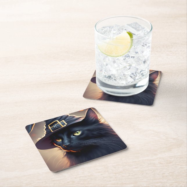 Porta-copo De Papel Quadrado Black Cat Halloween (Insitu)