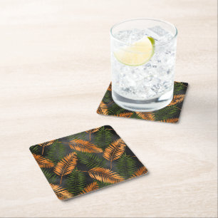 Porta-copo De Papel Quadrado Black Copper Brown Palm Tree Leaf Glam Tropical