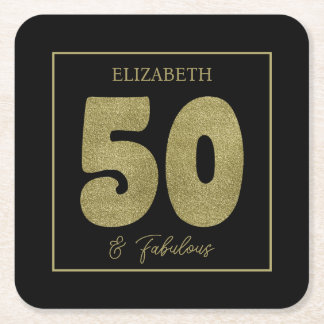 Porta-copo De Papel Quadrado Black Gold 50 & Fabulous Party 