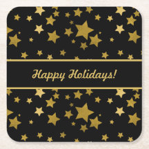 Black Happy Holidays Coaster with Golden Stars