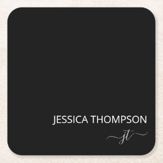Porta-copo De Papel Quadrado Black Modern Girly White Simple Monogramme Name Tr