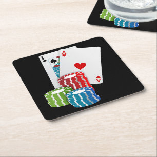 Porta-copo De Papel Quadrado Blackjack com Chips Poker