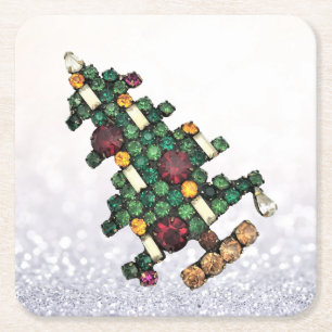 Porta-copo De Papel Quadrado Bling Christmas Tree Glitter