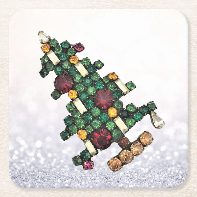 Porta-copo De Papel Quadrado Bling Christmas Tree Glitter (Frente)