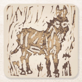 Porta-copo De Papel Quadrado Block Print Sheep Donkey Quilt - brown donkey.