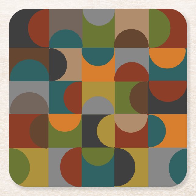 Porta-copo De Papel Quadrado Blocos modernos e semicírculos do século de Médio  (Frente)