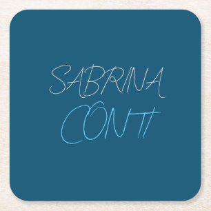 Porta-copo De Papel Quadrado Blue Add Name Modern Minimalist Plain