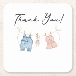 Porta-copo De Papel Quadrado Blue and Pink Watercolor Gender Reveal 