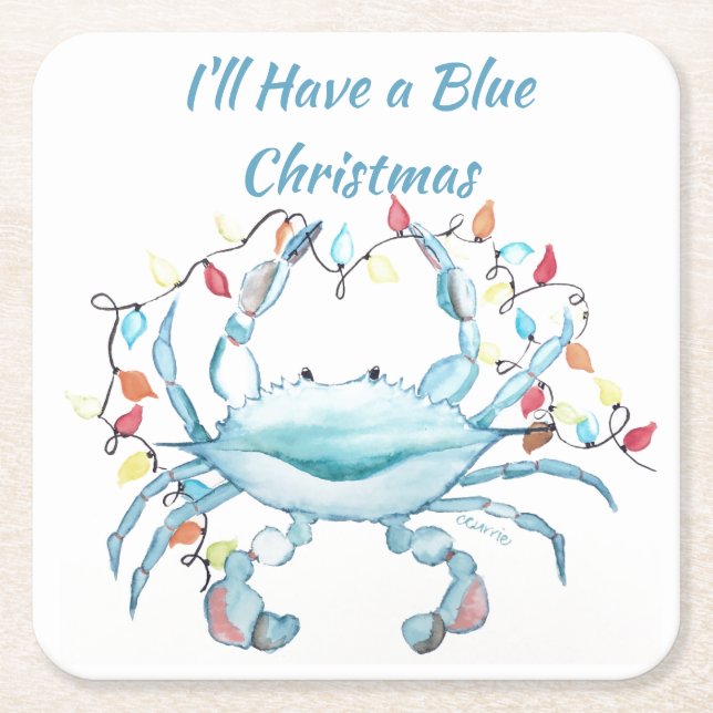 Porta-copo De Papel Quadrado Blue Christmas Coasters (Frente)