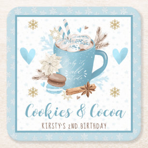 Porta-copo De Papel Quadrado Blue Cookies e Cocoa 2º Aniversário