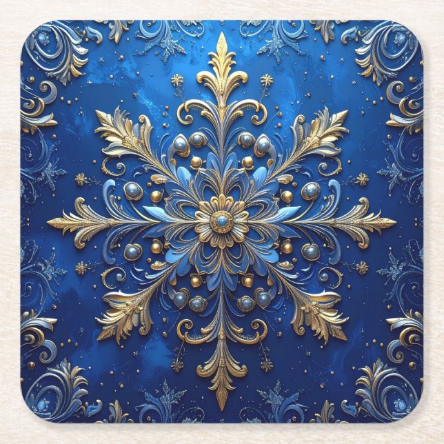 Porta-copo De Papel Quadrado Blue Decorative Holiday Paper Coaster (Frente)