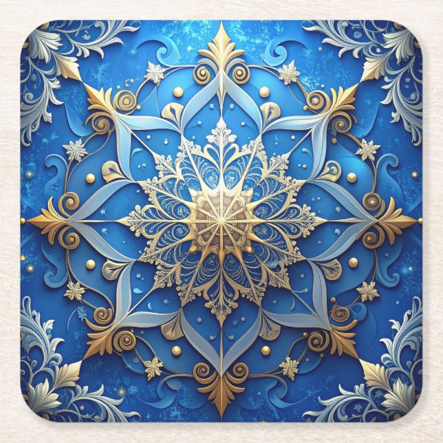 Porta-copo De Papel Quadrado Blue Decorative Holiday Paper Coaster (Frente)