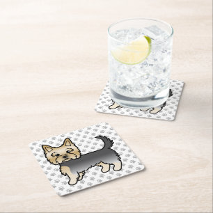 Porta-copo De Papel Quadrado Blue E Dourado Yorkshire Terrier Cartoon Dog & Paw