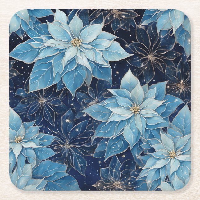 Porta-copo De Papel Quadrado Blue Fantasy Poinsettia (Frente)