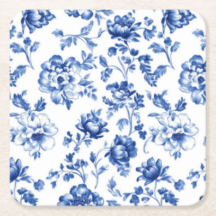 Porta-copo De Papel Quadrado Blue Floral delfsoftware vintage estilo botânico