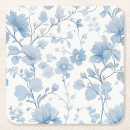 Porta-copo De Papel Quadrado Blue Floral Elegant Whimsic Garden Party