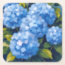 Porta-copo De Papel Quadrado Blue Hydrangea Flowers Watercolor Floral