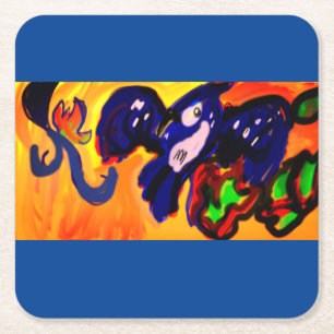 Porta-copo De Papel Quadrado Blue Jay Autumn Dourado Magnet Salvar a Data