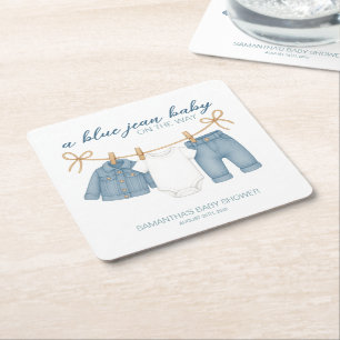 Porta-copo De Papel Quadrado Blue Jean Baby On Way Chá de fraldas