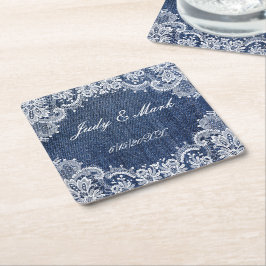 Porta-copo De Papel Quadrado Blue Jean Denim E Lace