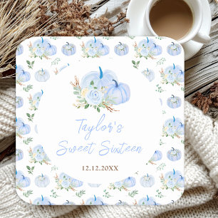 Porta-copo De Papel Quadrado Blue Pumpkins Floral Sweet Sixteen