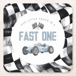 Porta-copo De Papel Quadrado Blue Race Car Fast Um primeiro aniversario