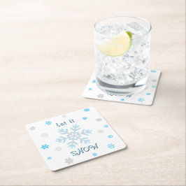 Porta-copo De Papel Quadrado Blue Silver Snowflakes Let it Snow