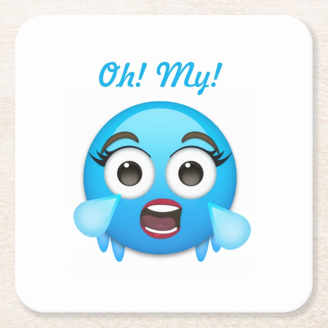 Porta-copo De Papel Quadrado Blue Tears of Joy: The Overwhelmed Emoji (Frente)