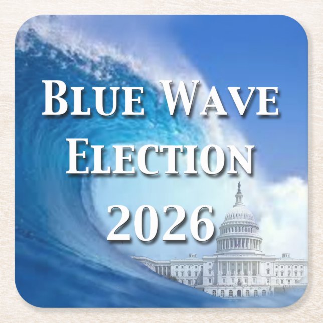 Porta-copo De Papel Quadrado Blue Wave Election 2026 (Frente)