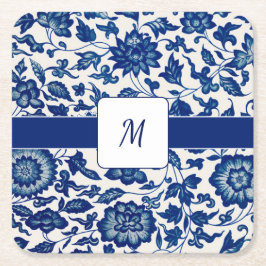 Porta-copo De Papel Quadrado Blue White Wildflower French Country Custom Name