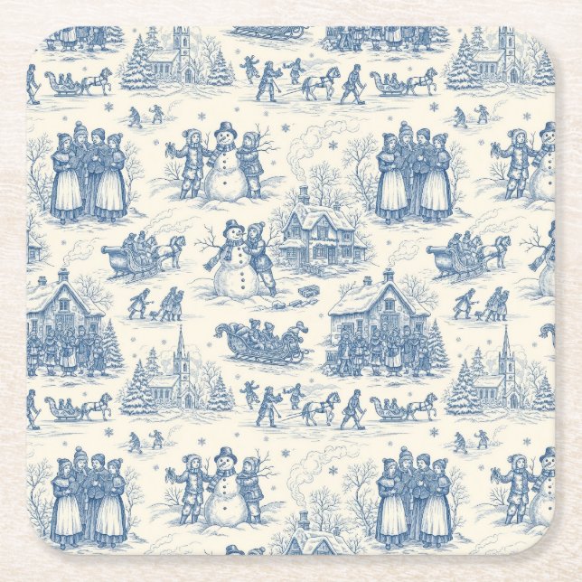 Porta-copo De Papel Quadrado Blue Winter Toile Chinoiserie (Frente)