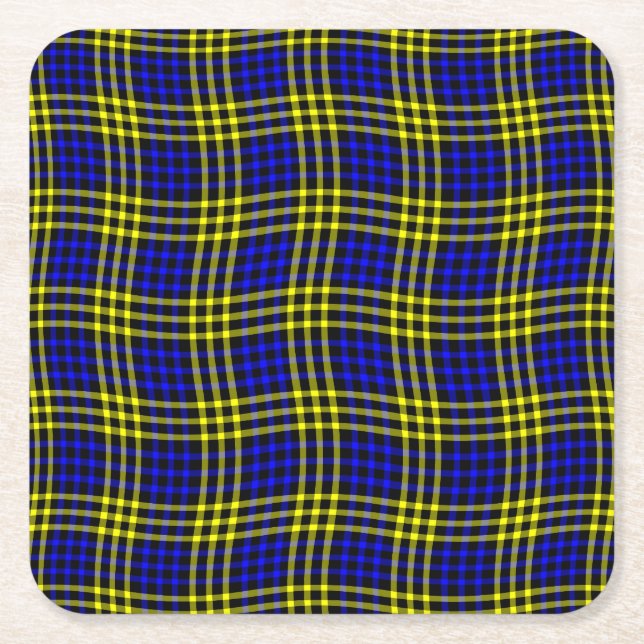 Porta-copo De Papel Quadrado Blue Yellow Plaid Checker Seamless Pattern (Frente)