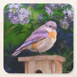 Porta-copo De Papel Quadrado Bluebird oriental na neve - Foto original