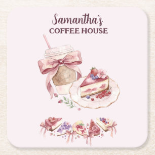 Porta-copo De Papel Quadrado Blush Patisserie Café Marca Personalizada