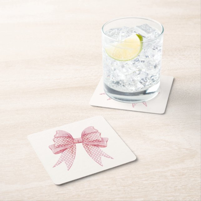 Porta-copo De Papel Quadrado Blush Pink Bow Birthday  (Insitu)