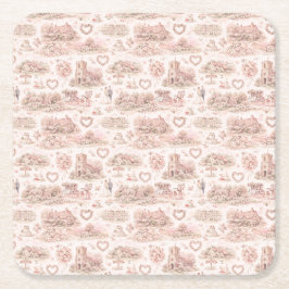 Porta-copo De Papel Quadrado Blush Pink English Village Wedding Watercolor