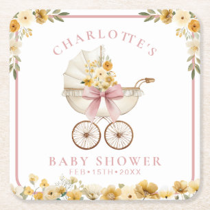 Porta-copo De Papel Quadrado Blush Rosa Floral Carruagem Coaster para Chá de Be